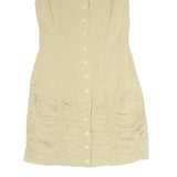 CLAUDE BARTHELEMY Womens Beige Cotton Mini Dress Sleeveless Button Front Ruched