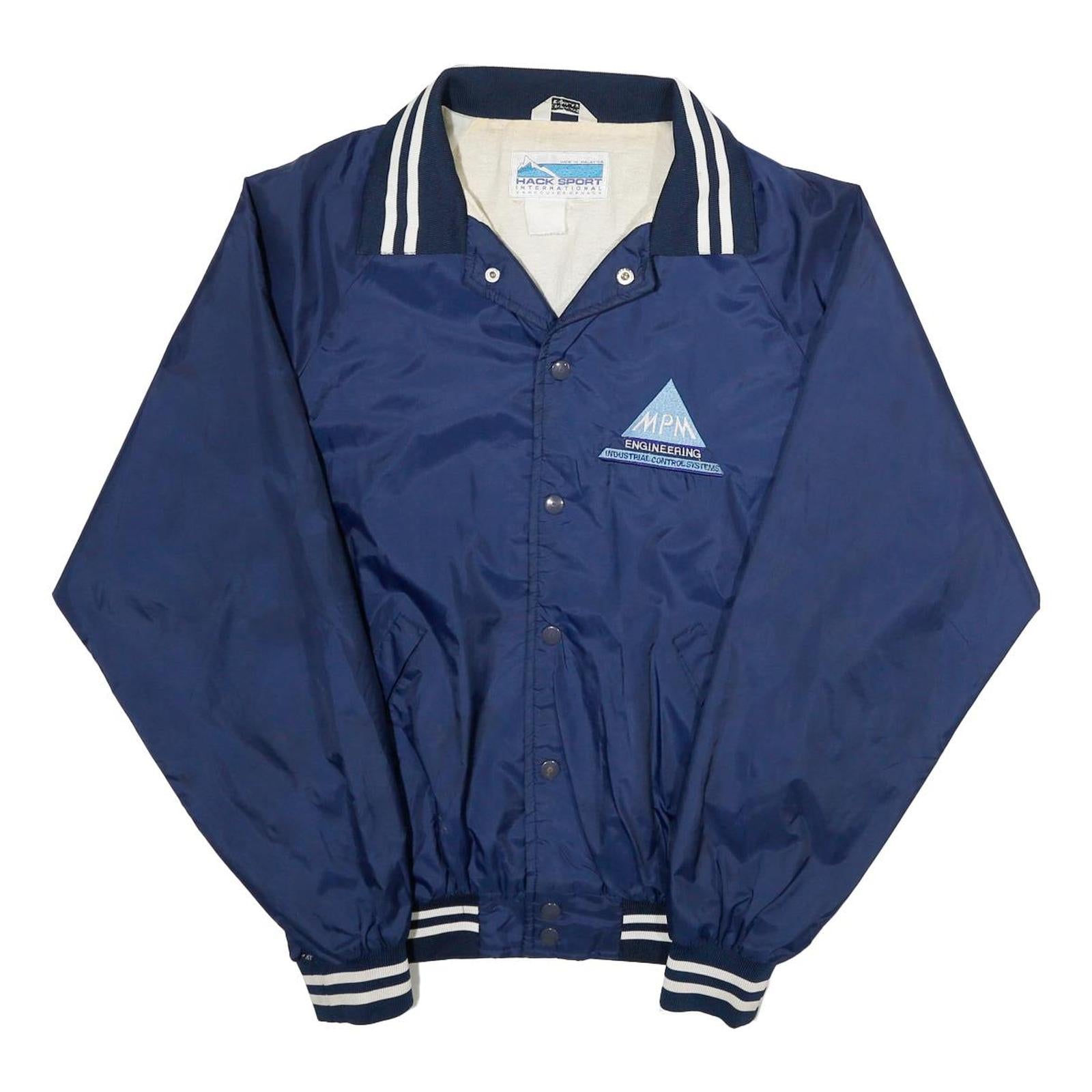 HACK SPORT Mens Blue Nylon Button Jacket L Classic Plain Lightweight C ...