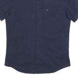 TOMMY HILFIGER Mens Navy Blue Cotton Blend Shirt M Casual Button Front Short