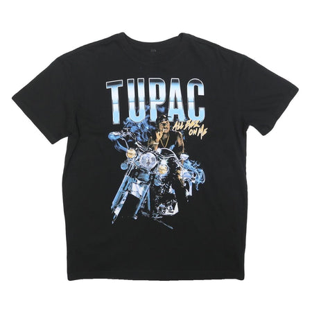 Mens Black Tupac Graphic T-Shirt S Short Sleeve Crew Neck Music Print