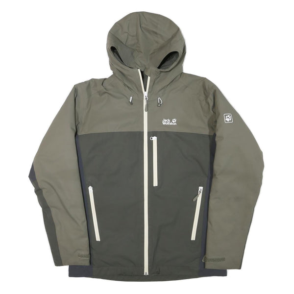 JACK WOLFSKIN Mens Green & Grey Outdoor Jacket S Cotton Blend Zip Hooded