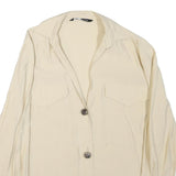 ZARA Womens Cream Cotton Blend Shirt Long Sleeve Collared M Classic Button