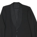 Mens Black Wool Blend Classic Jacket M Plain Button Closure Elegant Style