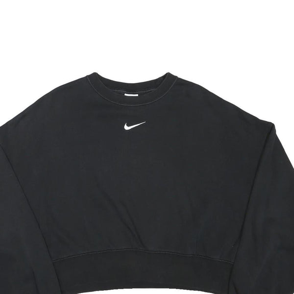 NIKE Womens Black Crew Neck XS Cotton Blend Sweatshirt Pullover Crop Top