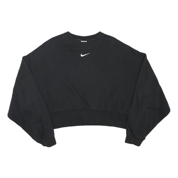 NIKE Womens Black Crew Neck XS Cotton Blend Sweatshirt Pullover Crop Top
