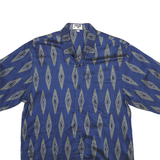 GEGO Mens Blue Pattern Shirt L Polycotton Short Sleeve Lightweight Casual