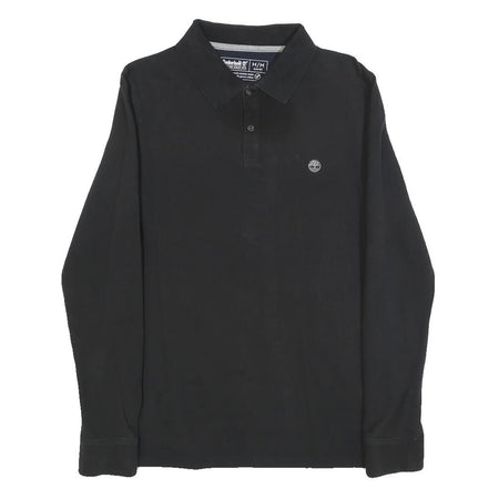 TIMBERLAND Mens Black Long Sleeve Polo Shirt M Cotton Blend Classic