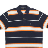 NAUTICA Mens Navy Blue & Orange Striped Short Sleeve Polo Shirt S Cotton Blend