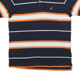 NAUTICA Mens Navy Blue & Orange Striped Short Sleeve Polo Shirt S Cotton Blend