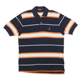 NAUTICA Mens Navy Blue & Orange Striped Short Sleeve Polo Shirt S Cotton Blend
