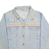 BILLBLASS Womens Blue Denim Cotton Button Jacket L Floral Embroidery Classic