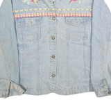 BILLBLASS Womens Blue Denim Cotton Button Jacket L Floral Embroidery Classic
