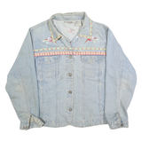 BILLBLASS Womens Blue Denim Cotton Button Jacket L Floral Embroidery Classic