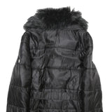 GAUDI JEANS Womens Black Puffer Jacket M Polyamide Quilted Zip Belted Faux Fur
