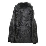 GAUDI JEANS Womens Black Puffer Jacket M Polyamide Quilted Zip Belted Faux Fur