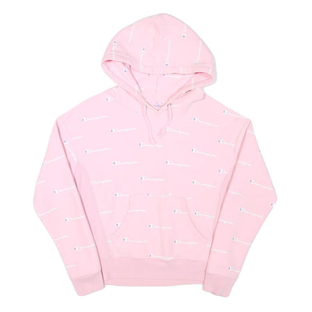 CHAMPION Womens Pink Cotton Blend All Over Logo Pullover Hoodie M