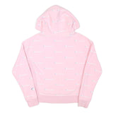 CHAMPION Womens Pink Cotton Blend All Over Logo Pullover Hoodie M