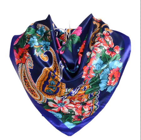 Anyyou Fashion Premium Satin Square Scarf – Big Paisley Blue Silk-Feel Neckwrap for Women