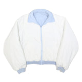 Womens White & Light Blue Reversible Zip Polyester Blend Jacket L Plain Casual