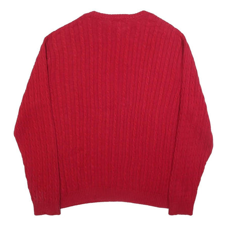 CHAPS Mens Red Cable Knit Crew Neck Jumper XL Cotton Classic