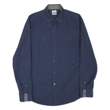 KENZO Mens Blue Plain Shirt M Cotton Blend Long Sleeve Button Closure