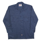 DICKIES Mens Blue Workwear Shirt L Long Sleeve Cotton Button Pocket