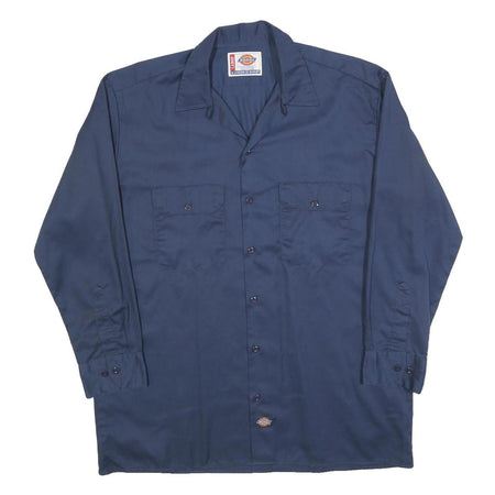 DICKIES Mens Blue Workwear Shirt L Long Sleeve Cotton Button Pocket