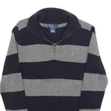 POLO RALPH LAUREN Boys Navy & Grey Striped Pattern Jumper Half Zip Crew Neck