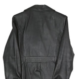Womens Black Leather Button Jacket M Plain Double Breasted Classic Style