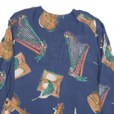 DIVINA Womens Blue Printed Shirt Long Sleeve Round Neck XL Rayon Musical Theme