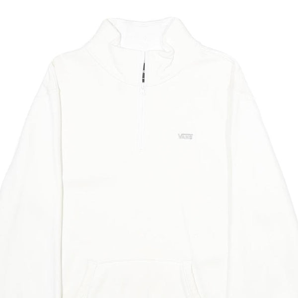VANS Mens White Half Zip Sweatshirt M Cotton Blend Casual Pullover