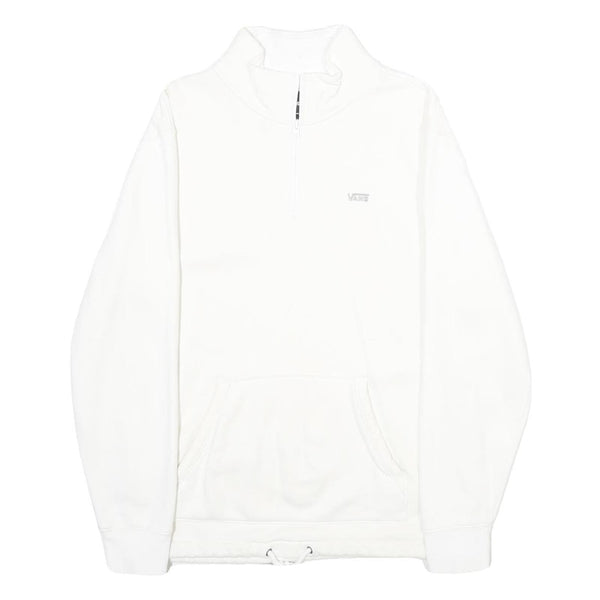 VANS Mens White Half Zip Sweatshirt M Cotton Blend Casual Pullover