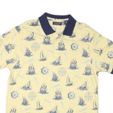 ROUNDTREE & YORKE Mens Yellow & Navy Nautical Print Short Sleeve Polo Shirt L