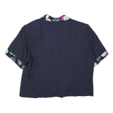 ACKERMANN Womens Navy Blue Cotton Blend Jacket L Plain Floral Print Short Sleeve