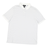 CALVIN KLEIN Mens White & Grey Striped Short Sleeve Polo Shirt M Cotton Blend