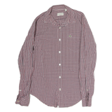 LACOSTE Mens Red & Blue Check Shirt S Slim Fit Cotton Casual Button Down