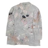 Womens Grey Printed Blouse Long Sleeve Collared XL Lightweight Elegant