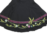 PHASE EIGHT Womens Black Floral Swing Knee Length Skirt Cotton Woven UK 14