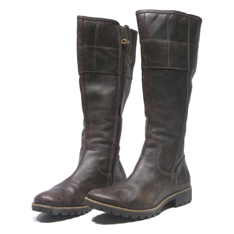 TIMBERLAND Womens Tall Leather Boots Brown UK 4.5 Casual Outdoor Fashion