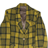 Womens Yellow & Black Check Jacket L Polyester Blend Button Closure Tailored