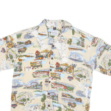 DAVID CAREY Mens Beige Cotton Blend L Printed Hawaiian Shirt Button Front Casual