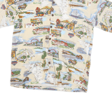 DAVID CAREY Mens Beige Cotton Blend L Printed Hawaiian Shirt Button Front Casual