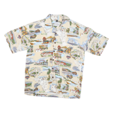 DAVID CAREY Mens Beige Cotton Blend L Printed Hawaiian Shirt Button Front Casual