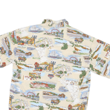 DAVID CAREY Mens Beige Cotton Blend L Printed Hawaiian Shirt Button Front Casual