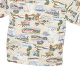 DAVID CAREY Mens Beige Cotton Blend L Printed Hawaiian Shirt Button Front Casual
