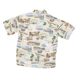 DAVID CAREY Mens Beige Cotton Blend L Printed Hawaiian Shirt Button Front Casual