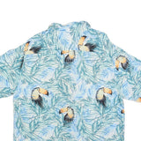 CARIBBEAN Mens Blue & White Toucan Print Silk Blend Shirt L Tropical Holiday
