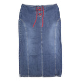 TOMMY HILFIGER Womens Blue Denim Lace Up Midi Cotton Blend Skirt XL Stylish