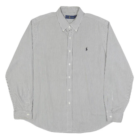 RALPH LAUREN Mens Blue & White Stripe Shirt 2XL Cotton Long Sleeve Button Collar
