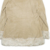 GIACCA Womens Beige Leather Jacket L Suede Fur Trim Button Closure Stylish